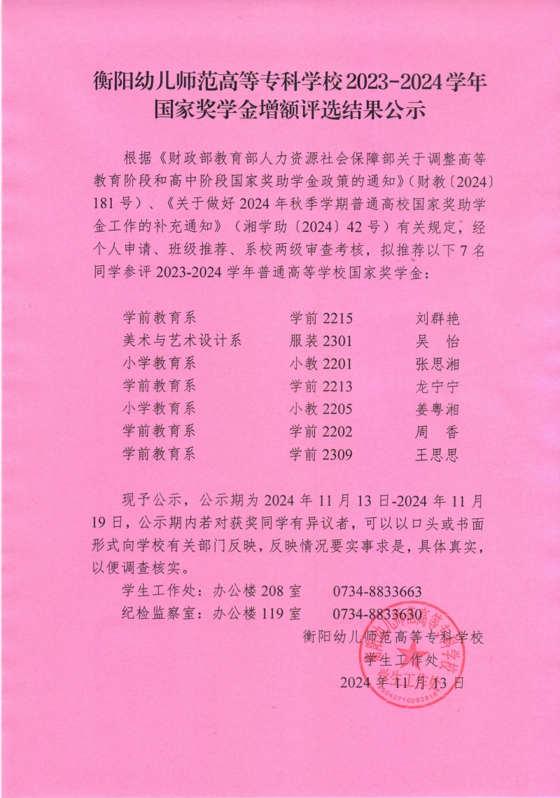 2023-2024學(xué)年普通高等學(xué)校國家獎(jiǎng)學(xué)金增額評選結(jié)果公示——衡陽幼兒師范高等專科學(xué)校.jpeg