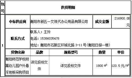 衡陽師范學校附屬幼兒園戶外懸浮地板采購項目中標（成交）公告