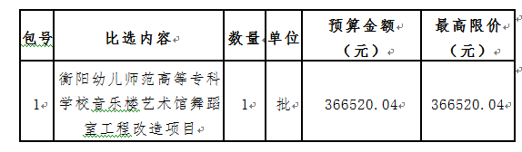 衡陽幼兒師范高等專科學(xué)校音樂樓藝術(shù)館舞蹈室工程改造項(xiàng)目比選公告